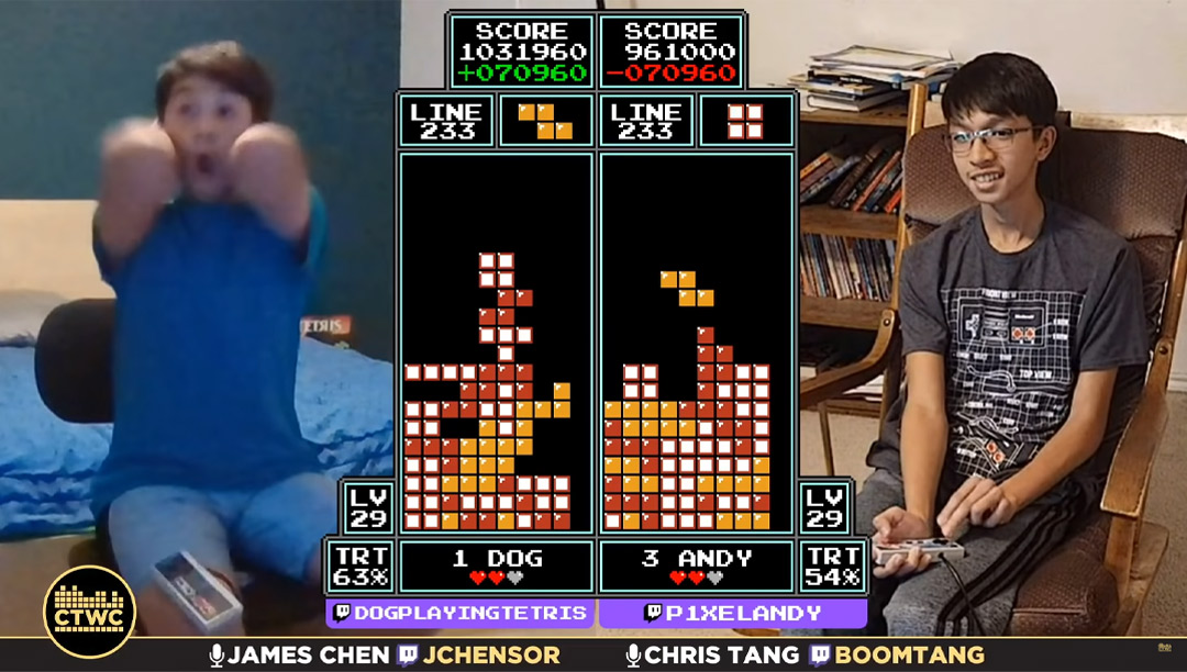 screen grab of michael playing in tetris final 2020