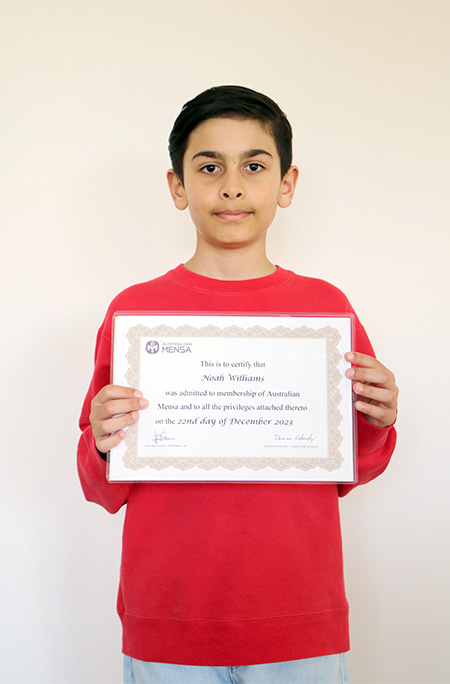 Noah holding certificate