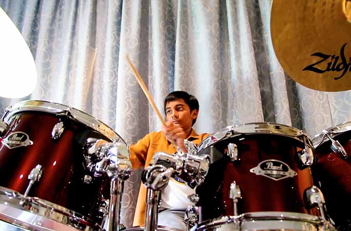 Pritish playing the drums