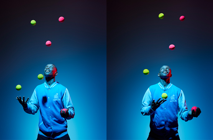 Simeon Graham juggling 6 balls