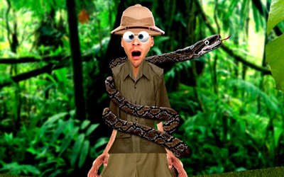 cartoon snake wrapped around cartoon human