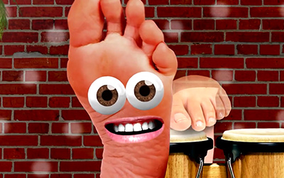 cartoon foot with eyes and mouth