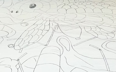 huge drawing of ocean pollution