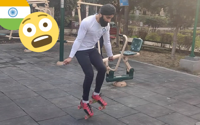man skipping on skates